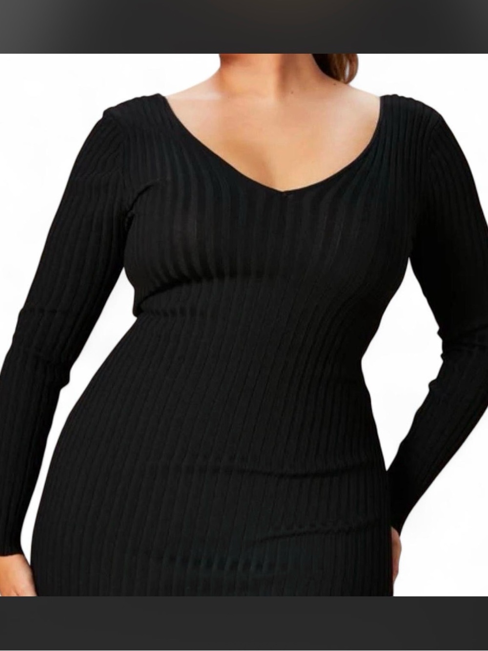 Fashion Nova Black Ribbed Midi/Maxi Dress with V-Neck Size XL